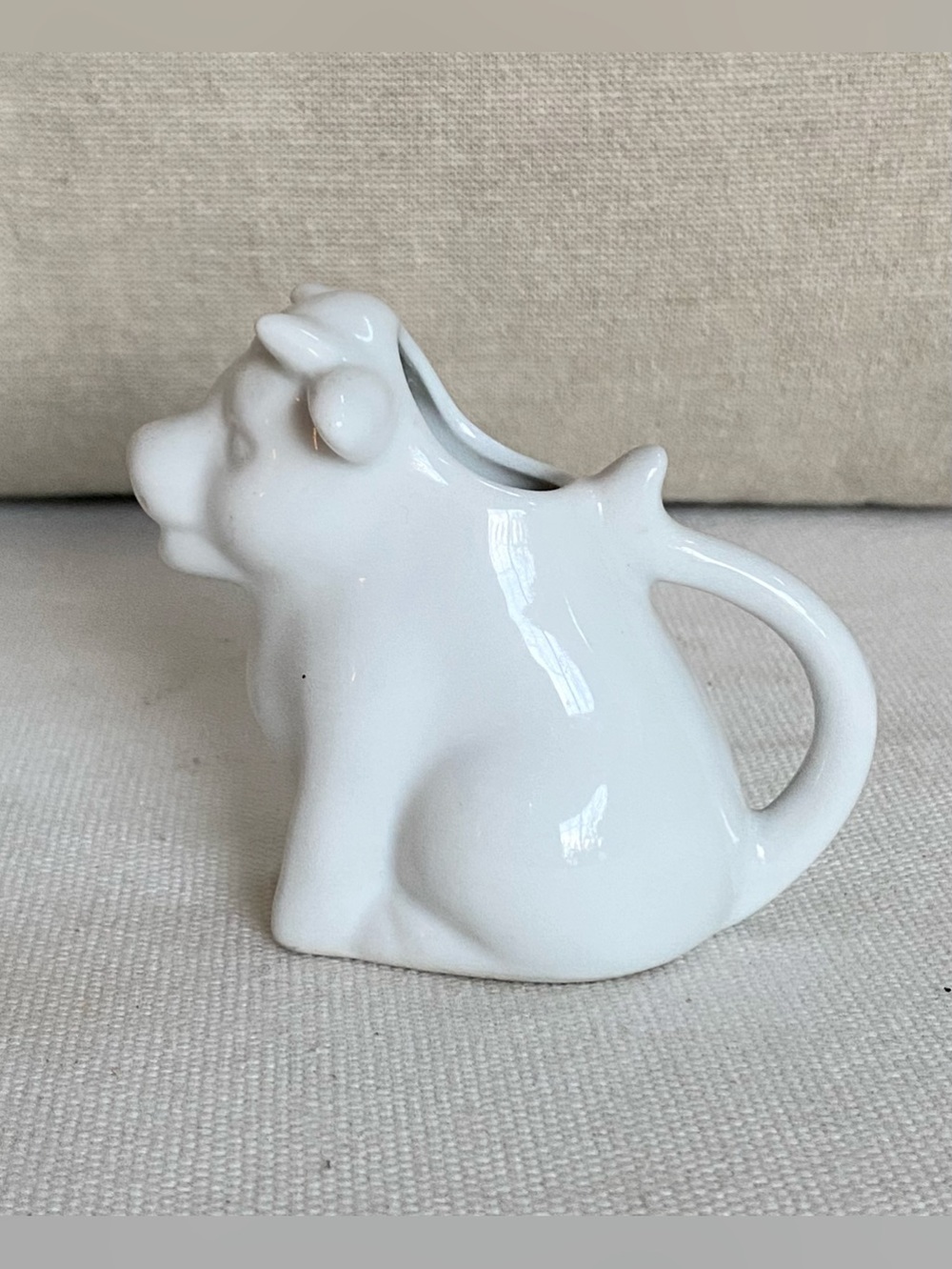 Vintage White Porcelain Mini Cow Creamer Pitcher 3” Farmhouse Decor